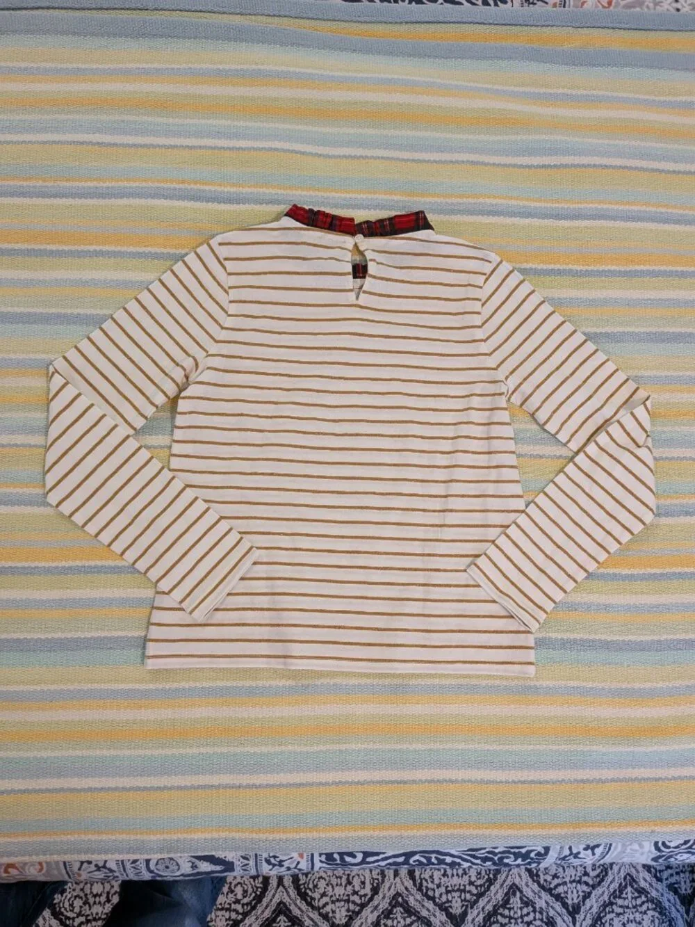 ✨ NEW NWT Crewcuts Gold Striped Tartan Collar Holiday Top Size Medium 8-9